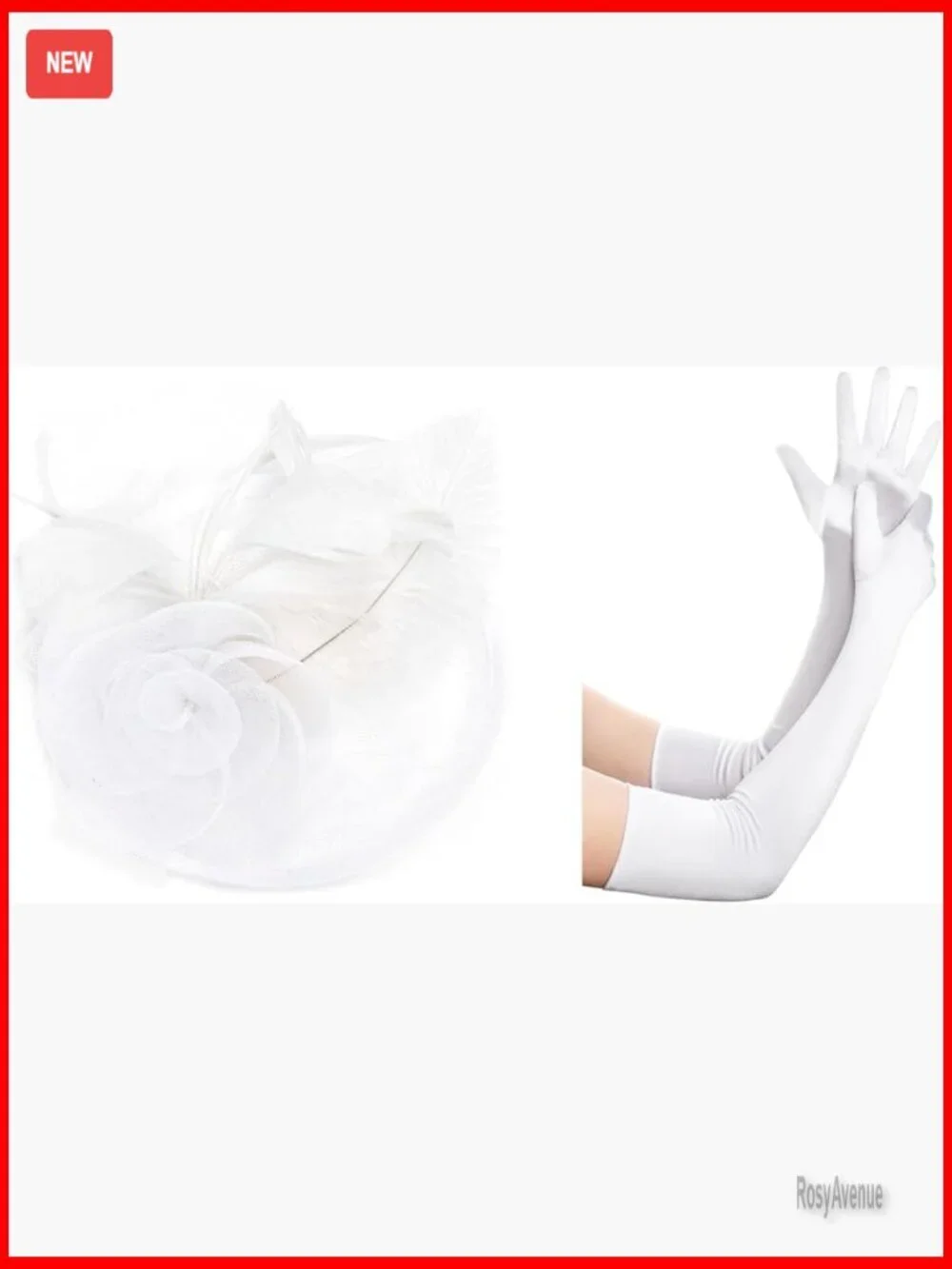 Vintage Fascinator Hat with Long Satin Gloves, One Size, Polyester Mesh Feathers